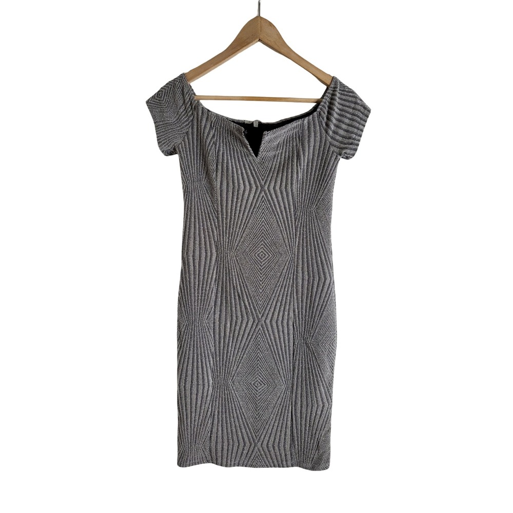 Charlotte Russe Silver Geometric Diamond Bodycon Dress L Metallic Shimmer